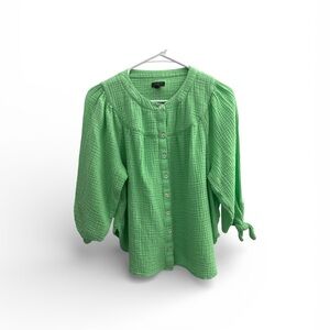 TALBOTS PETITE SP Airy Gauze Tie  Sleeve Top Green